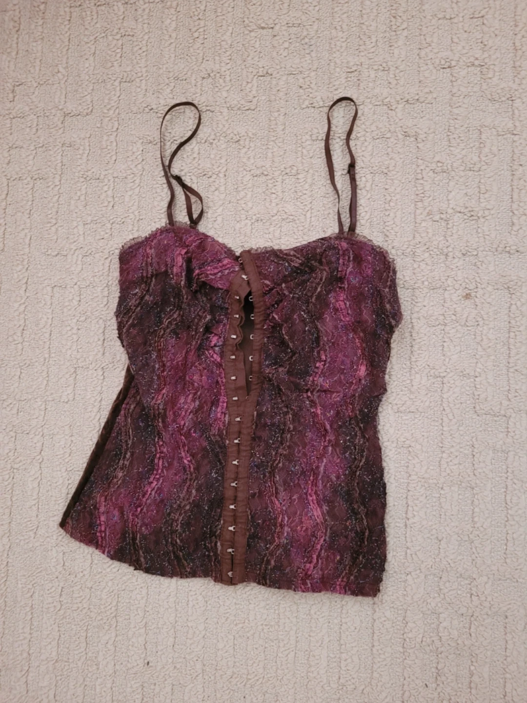Purple lace corset top with boning