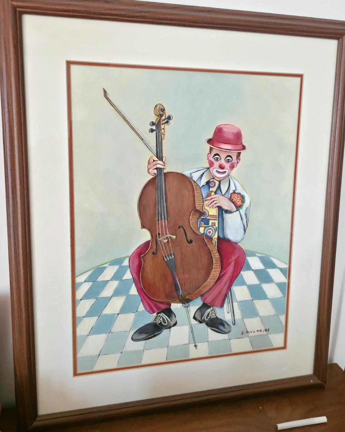 Original Oil Painting-'The Musical Clown, Eastern European Art - photo 5