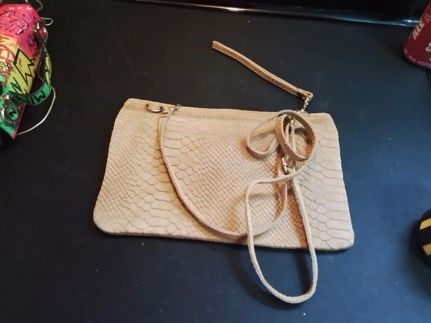 Tan Leather Clutch Purse with Tassels Italy - photo 3
