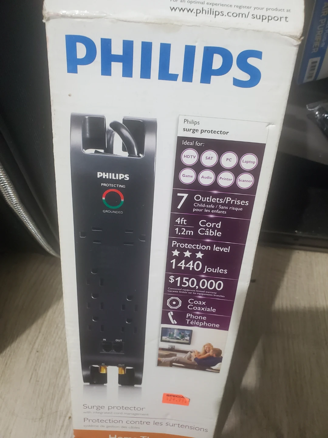 Philips Surge Protector 7 Outlets 4ft Cord