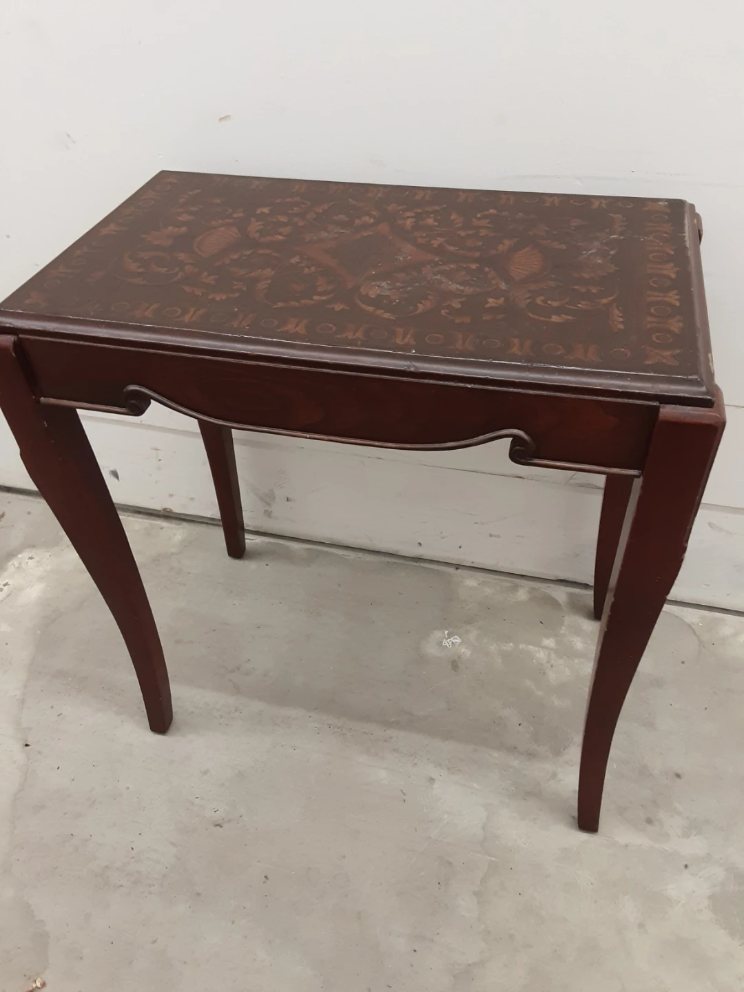 Antique Style Side Table with Ornate Faux Top