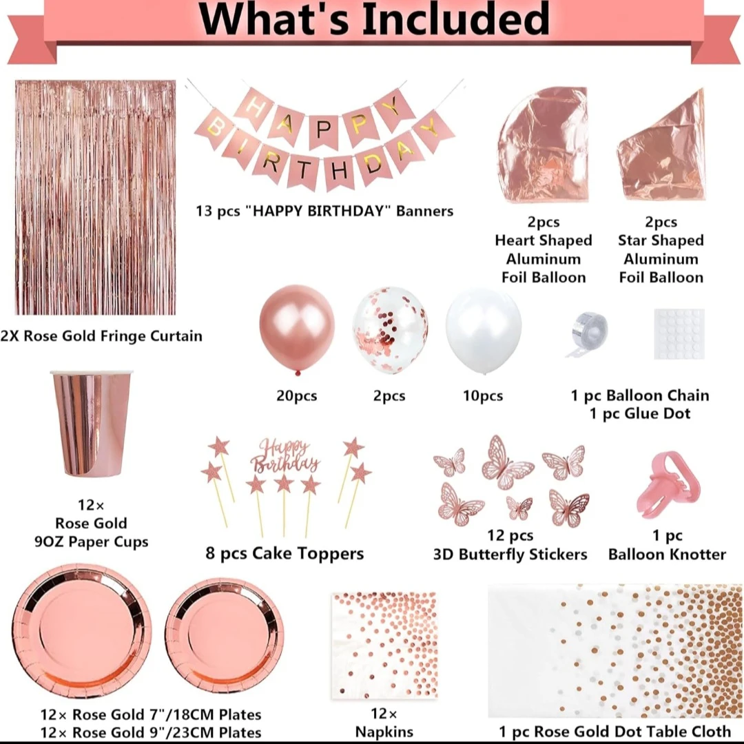 210 Pcs Rose Gold Birthday Party Supplies Kit - photo 2