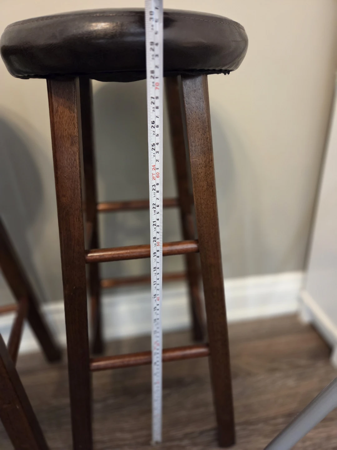 2 Bar Stools - Dark Brown Faux Leather and Wood - photo 5