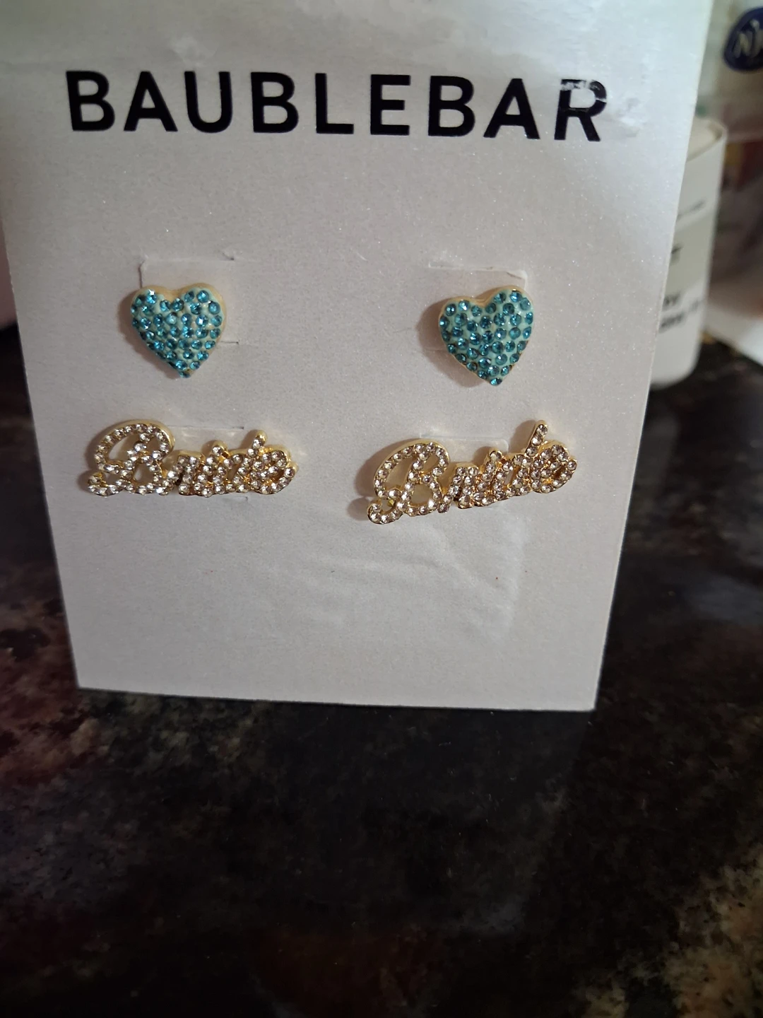 BaubleBar Bride Heart & Script Earrings Set