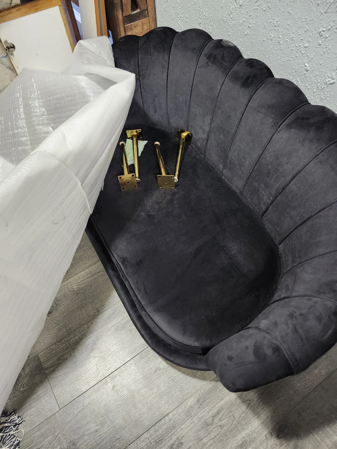 Brand New Black Velvet Scalloped Sofa - photo 2