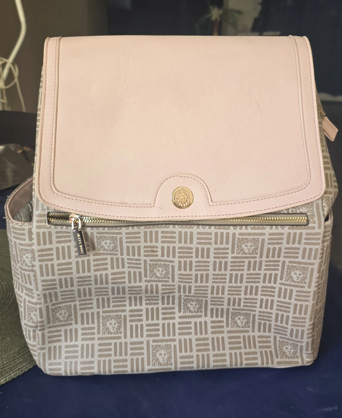 Anne Klein Pink & Beige Monogram Backpack