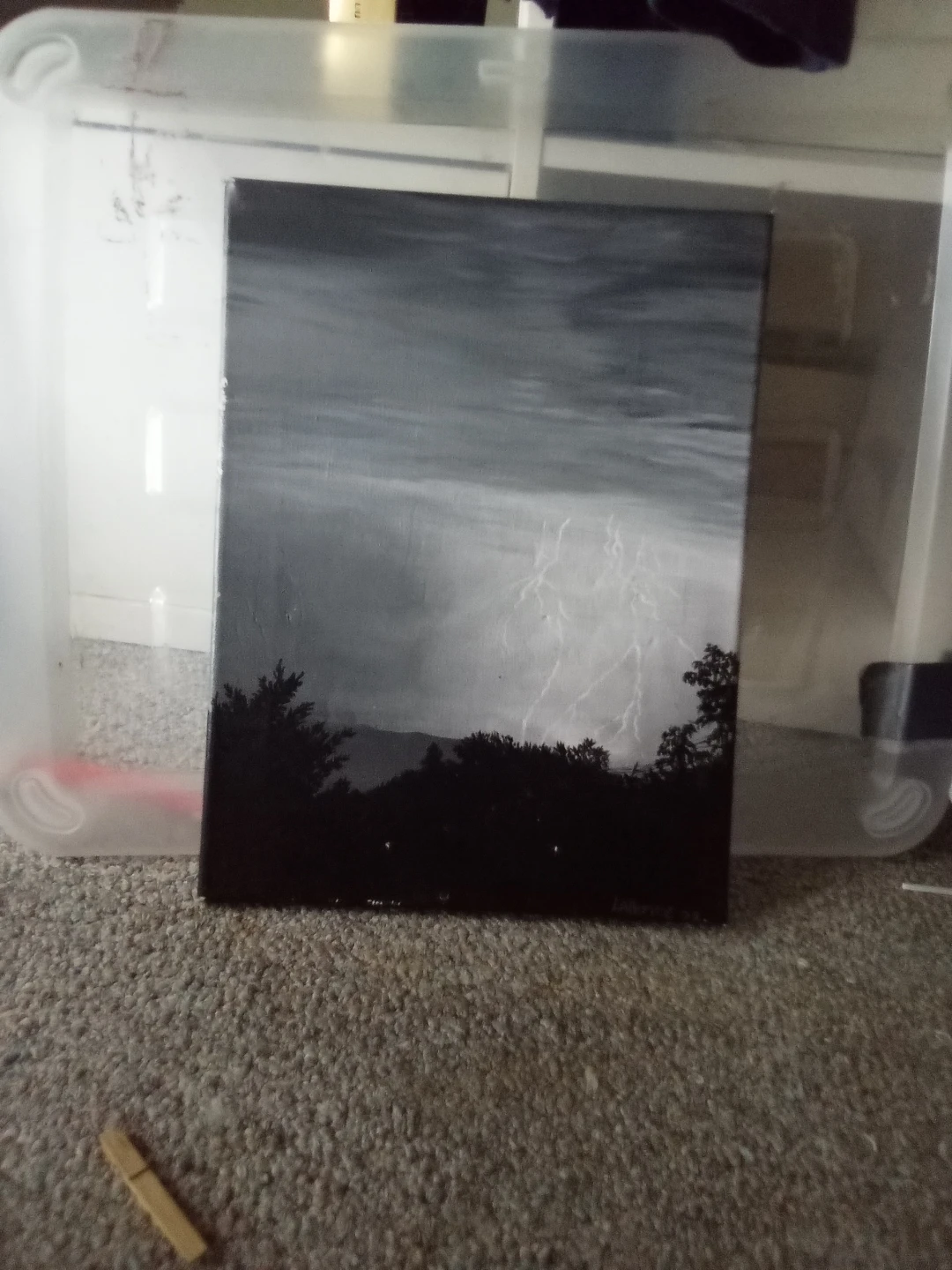 Black and White Lightning Storm Painting - photo 2