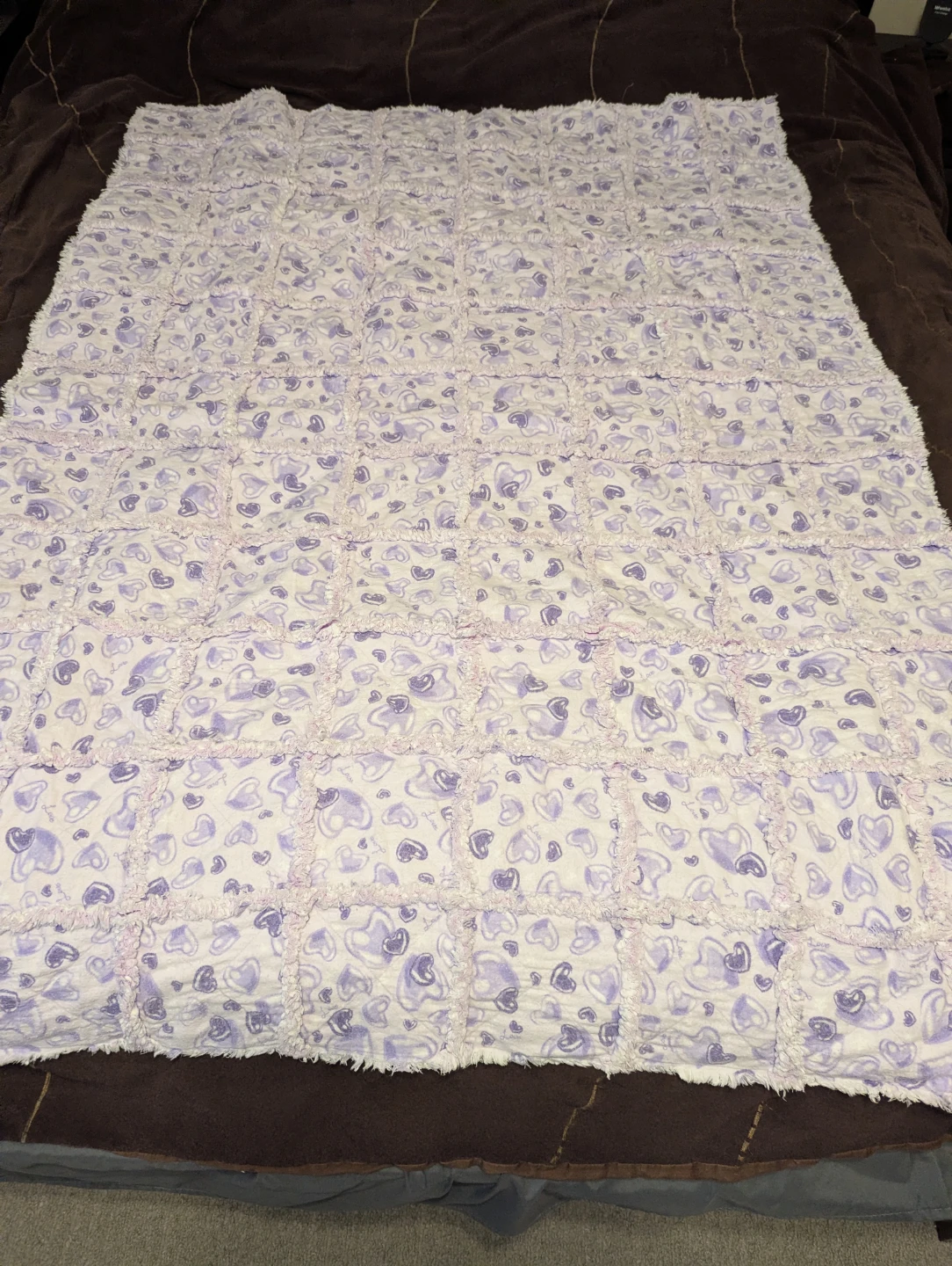 Purple Heart Pattern Rag Quilt