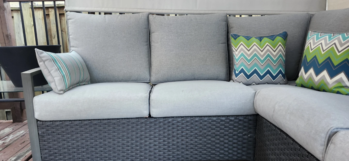 Outdoor Pergola with Sectional Sofa and String Lights - photo 4