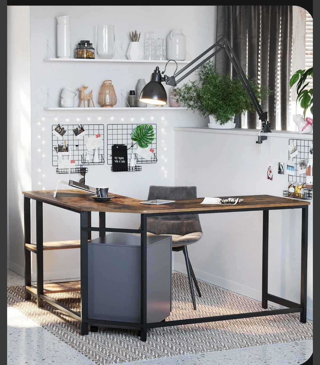 L-Shaped Corner Desk with Shelves