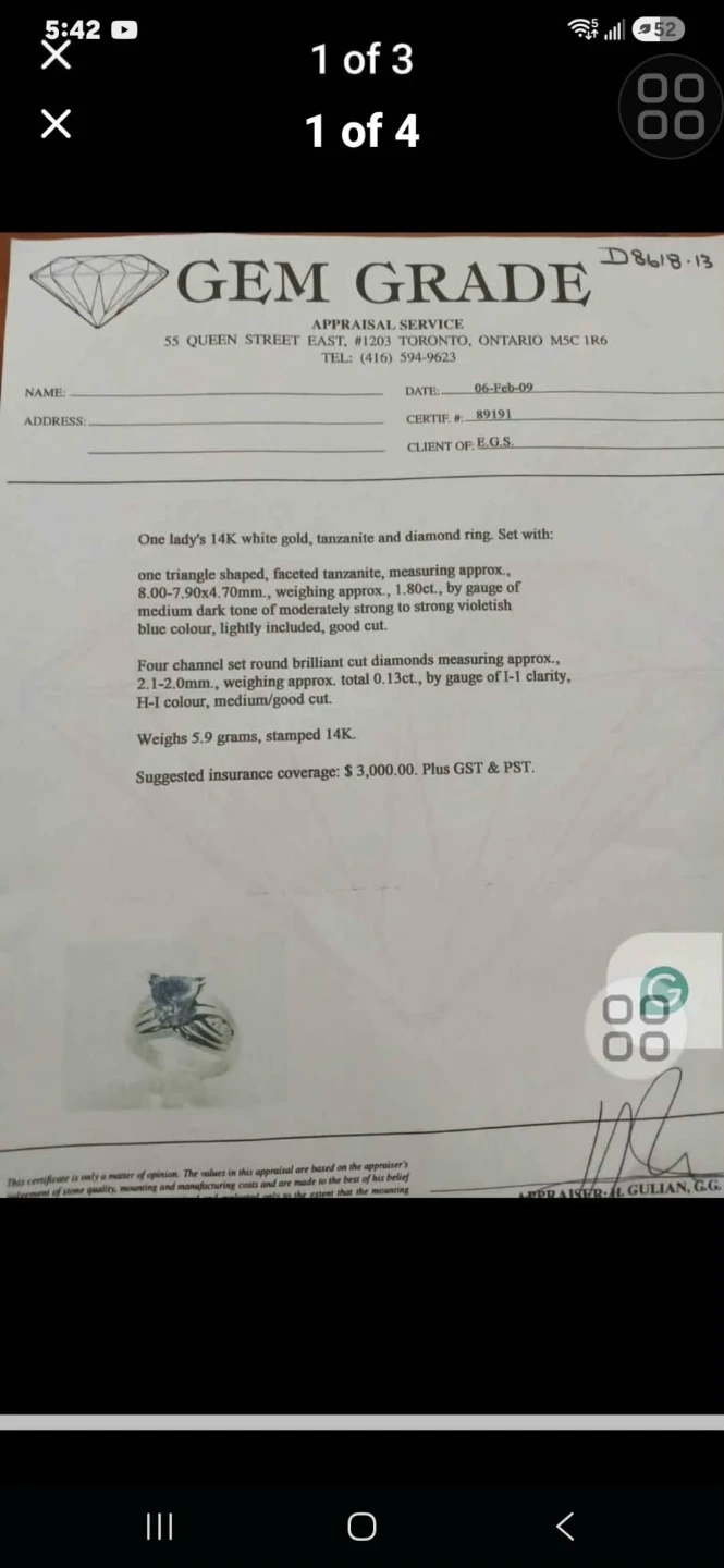 14K White Gold Tanzanite and Diamond Ring