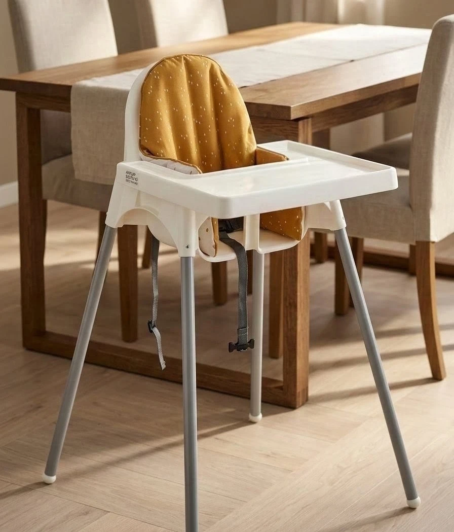 Baby High Chair with Removable Tray & Patterned Cushion Insert