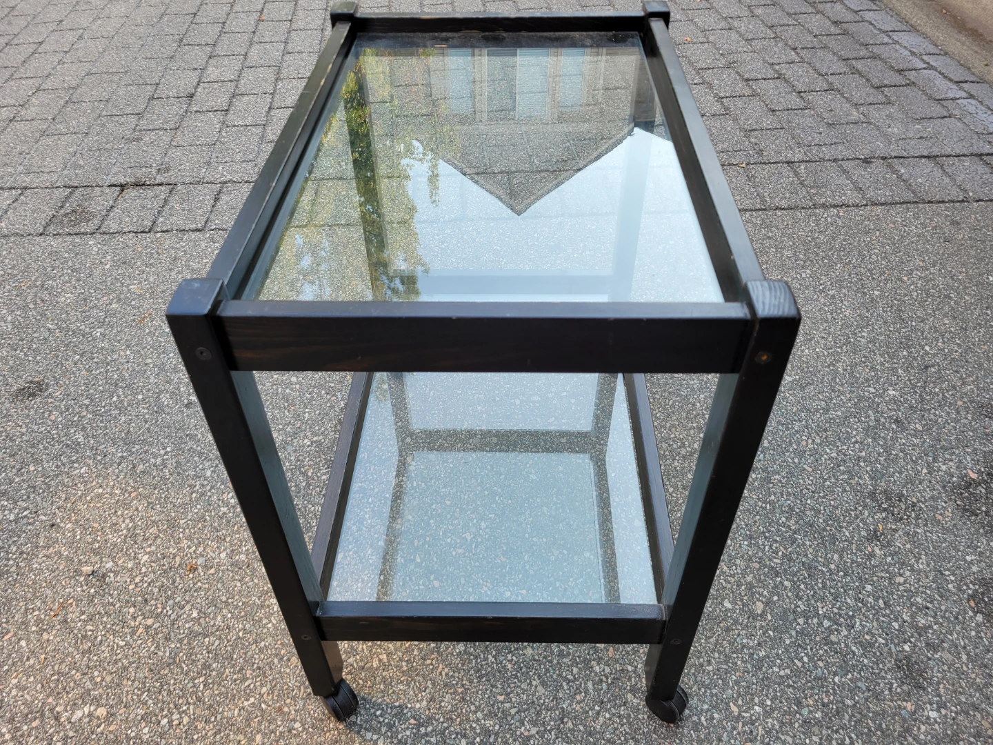 ​Modern Black Wooden Rolling Cart with Glass Shelves - photo 3