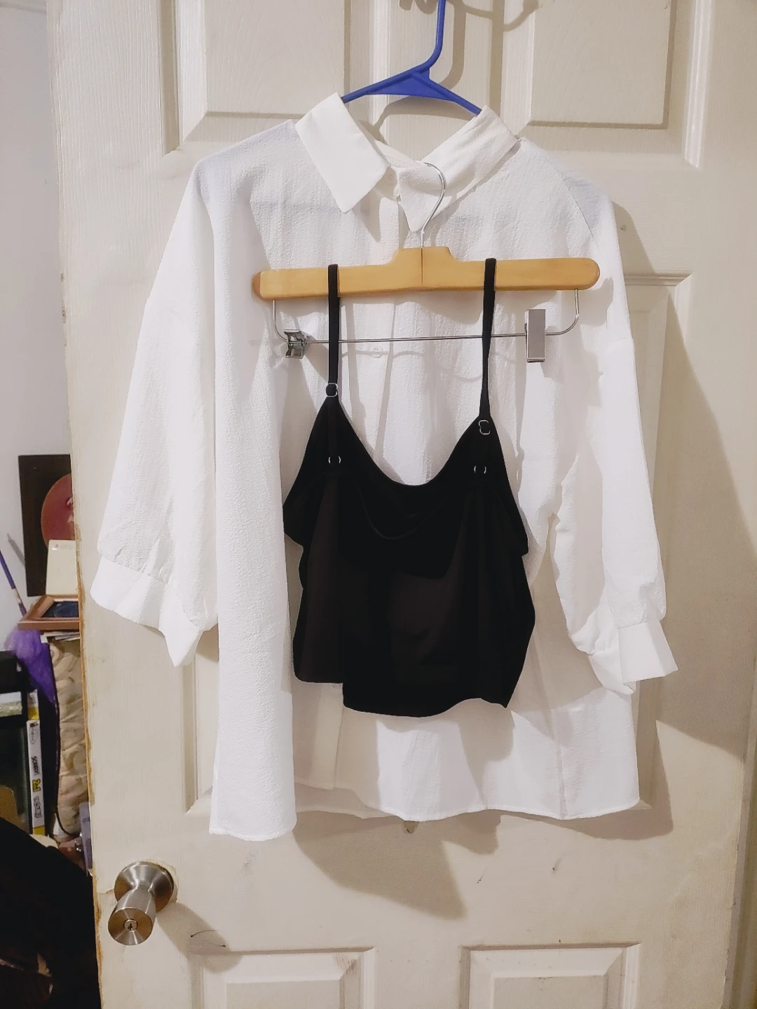 Ivory button down blouse with Black Top Size 0XL NEW