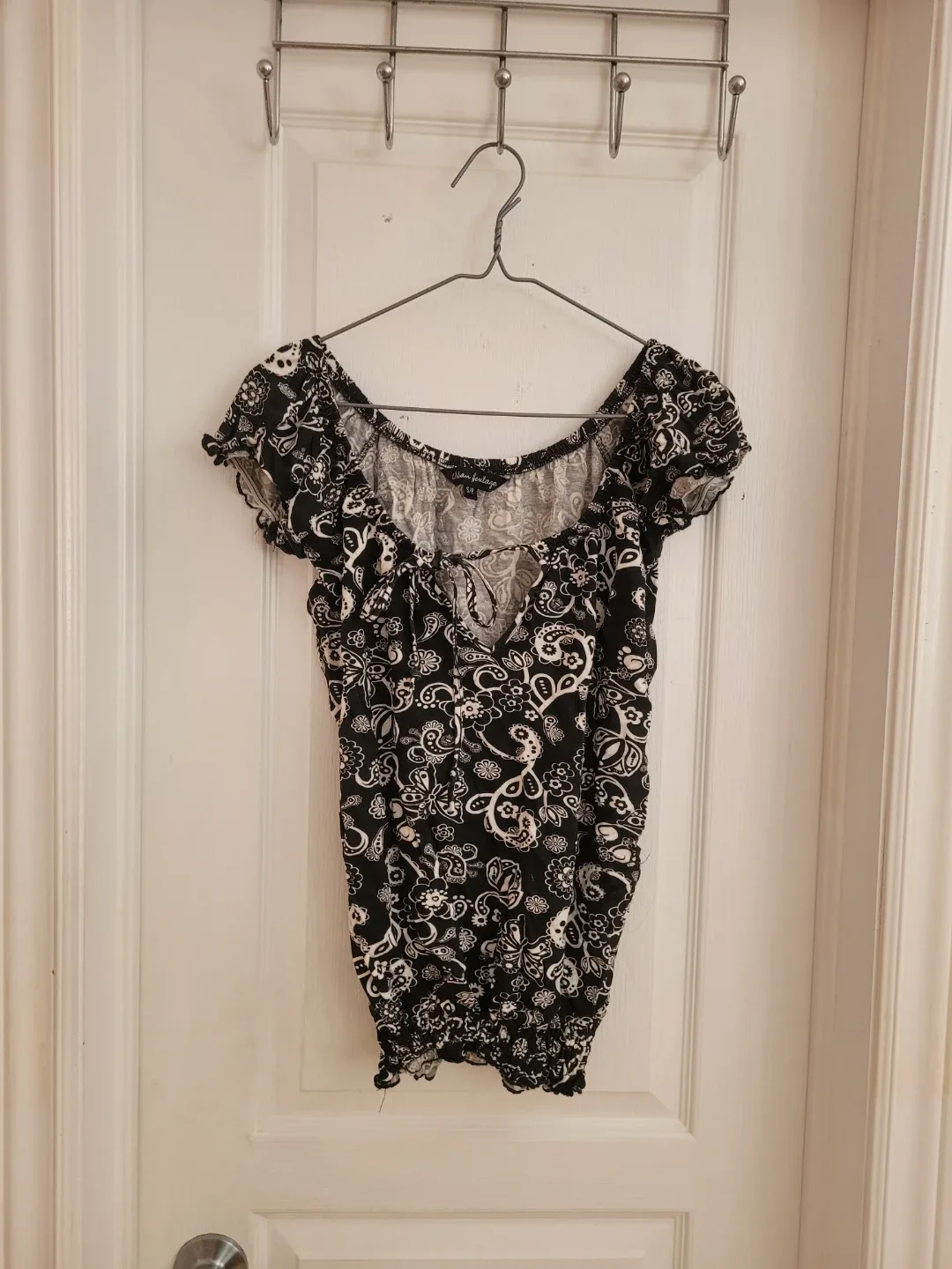Black and White Paisley Off-the-Shoulder Top