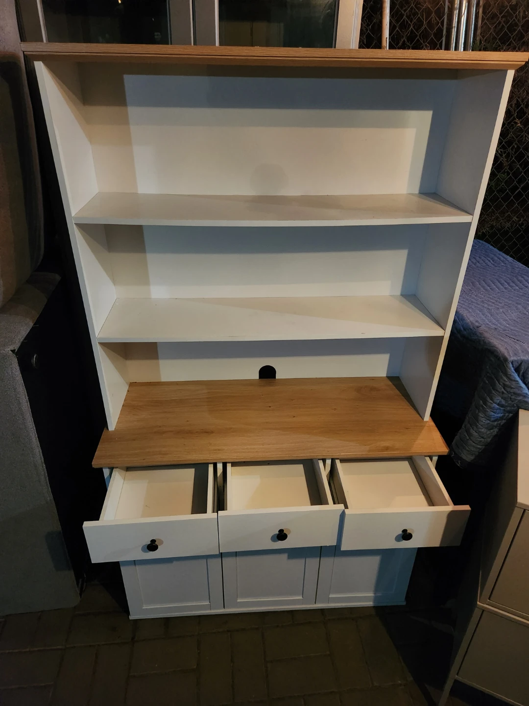 White and wood hutch with drawers and cabinets - photo 3