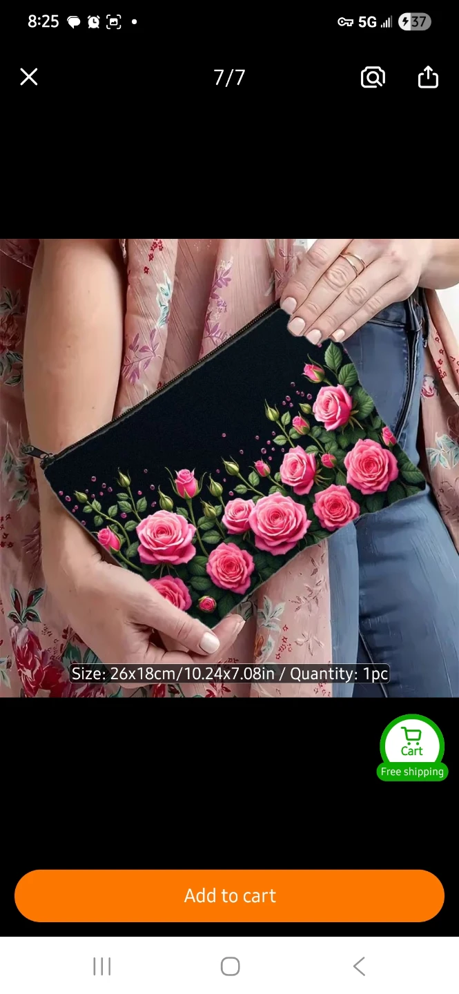 Cosmetic Bag with Pink Roses Design