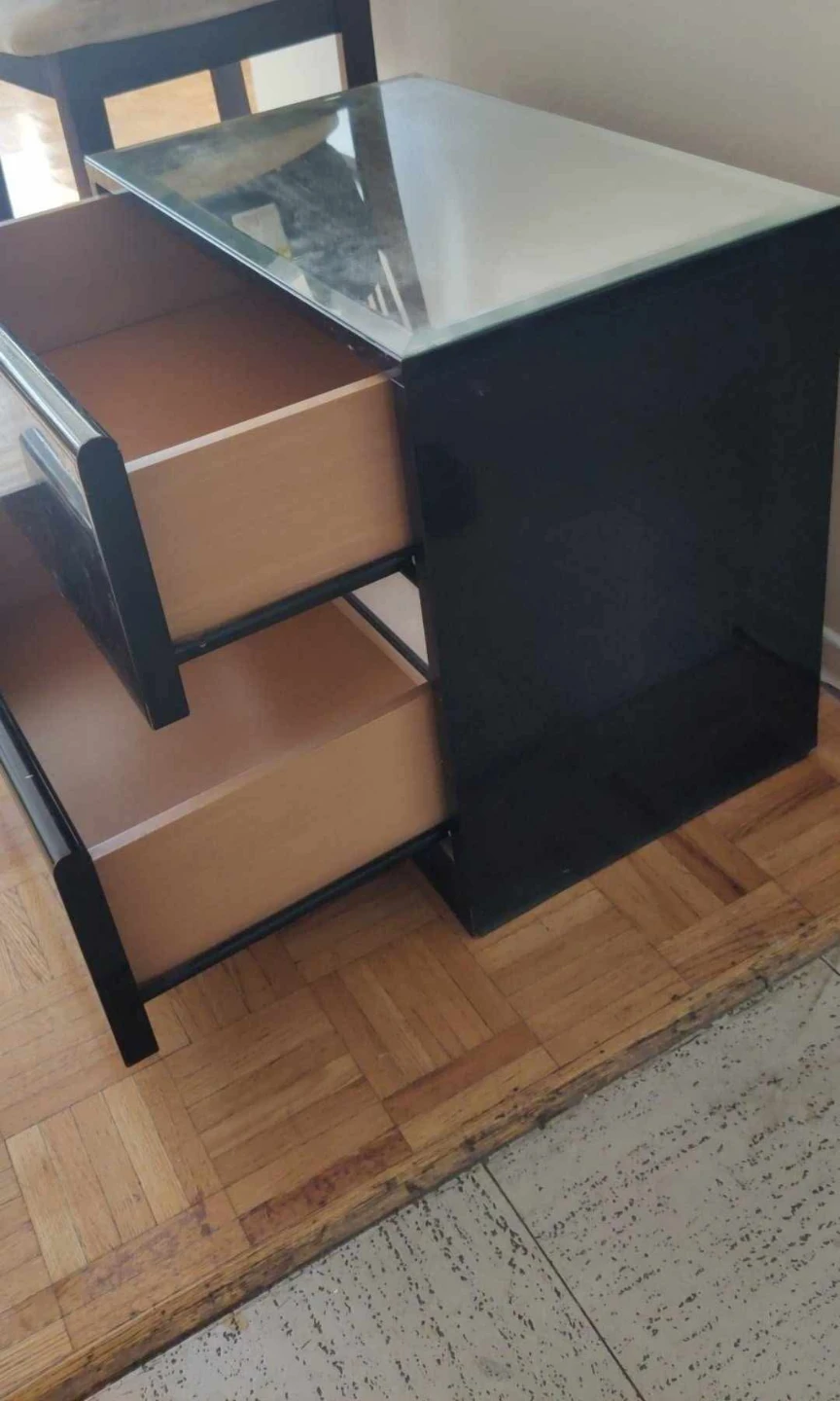 IKEA Wooden 2-Drawer Side Table / Nightstand with Glass Top - photo 4