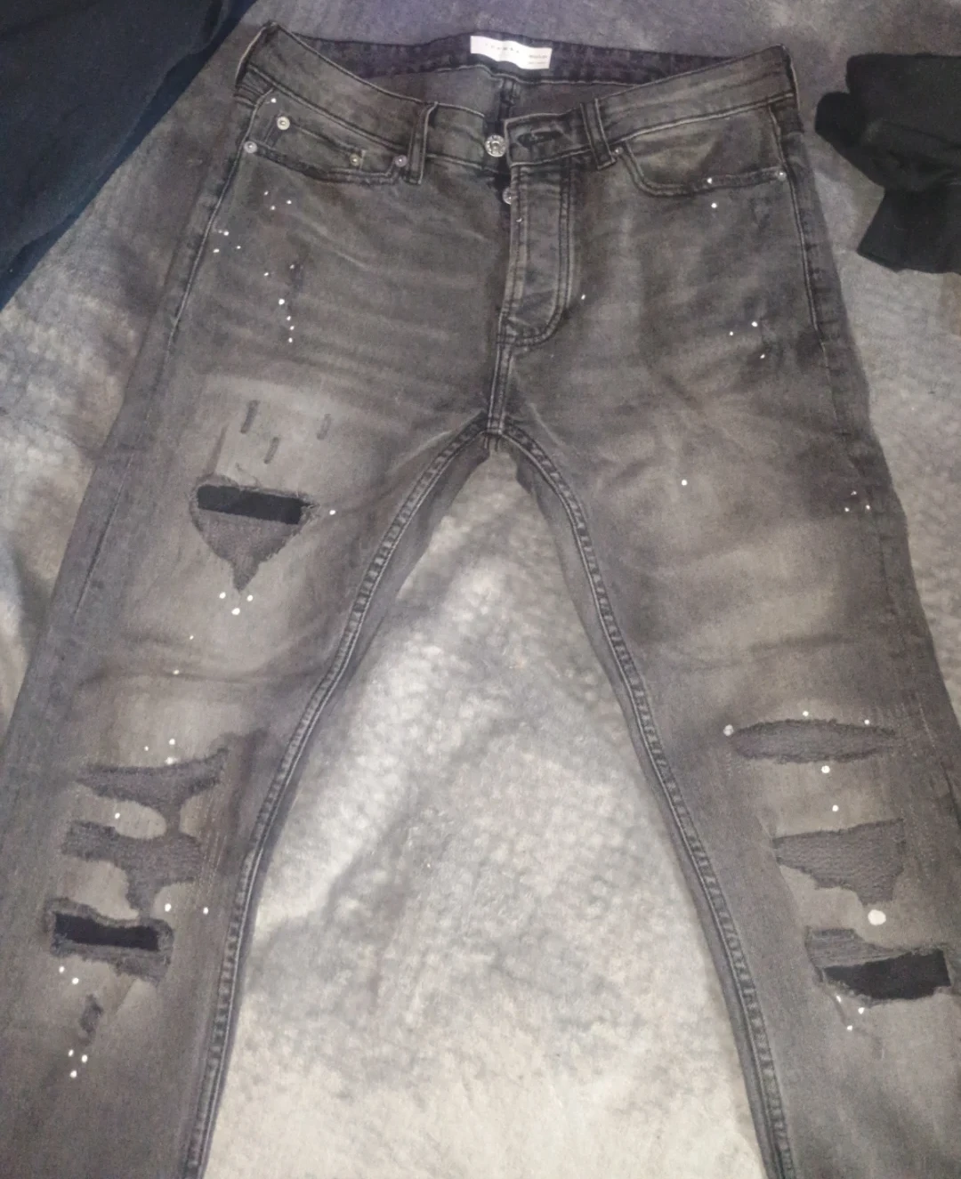 Distressed White Paint Splatter Jeans