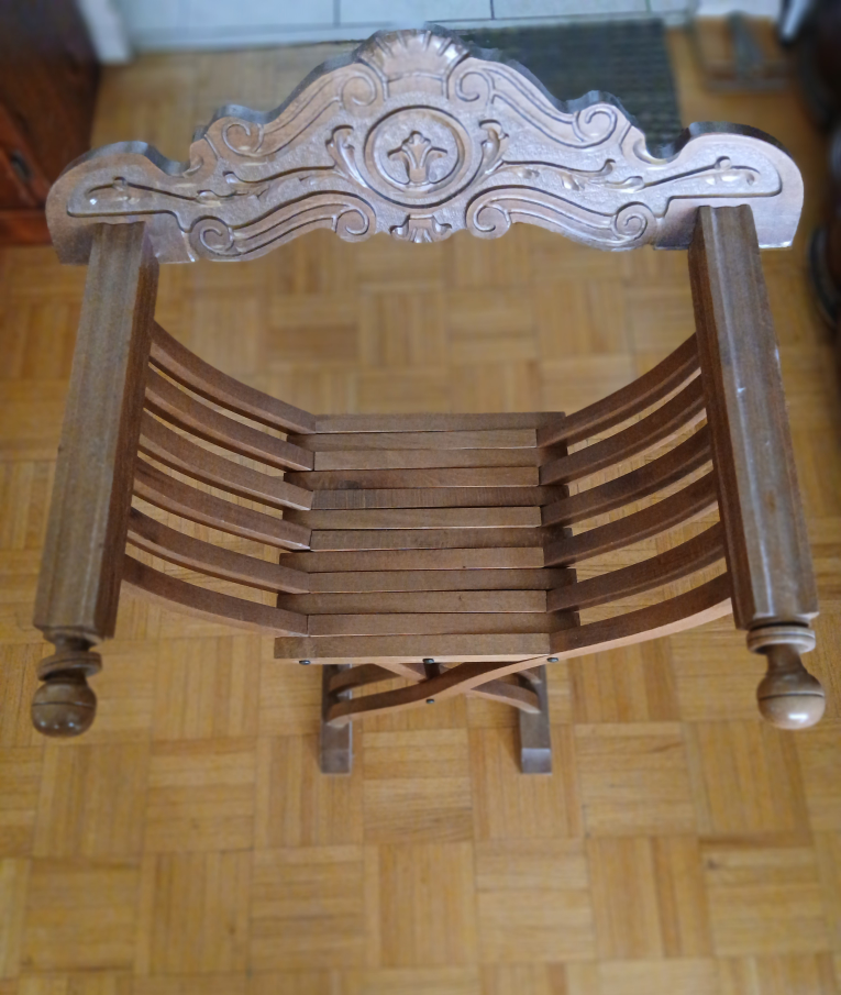 Vintage Carved Wooden Folding Stool - photo 4