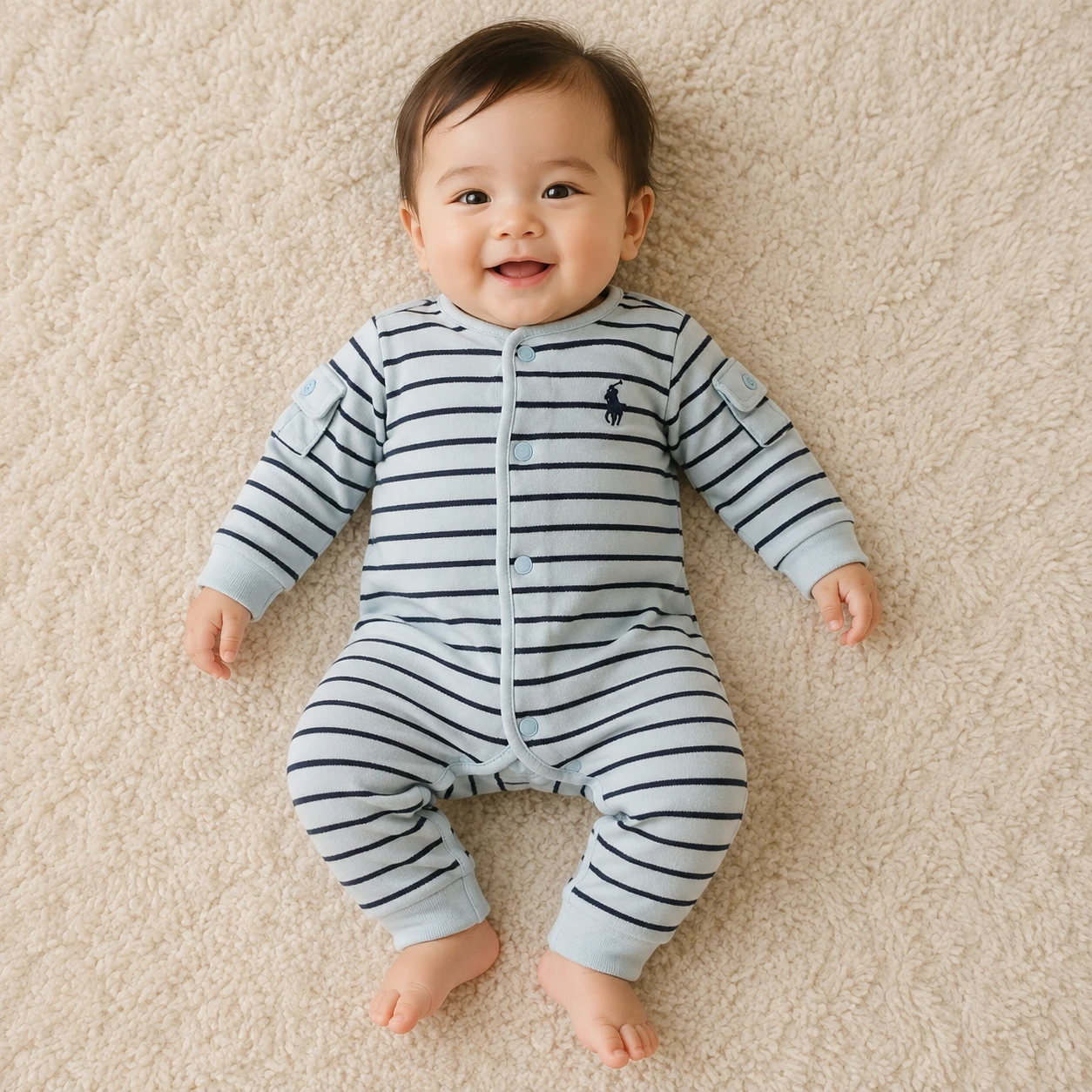 Ralph Lauren Baby Blue Striped Footed Pajamas