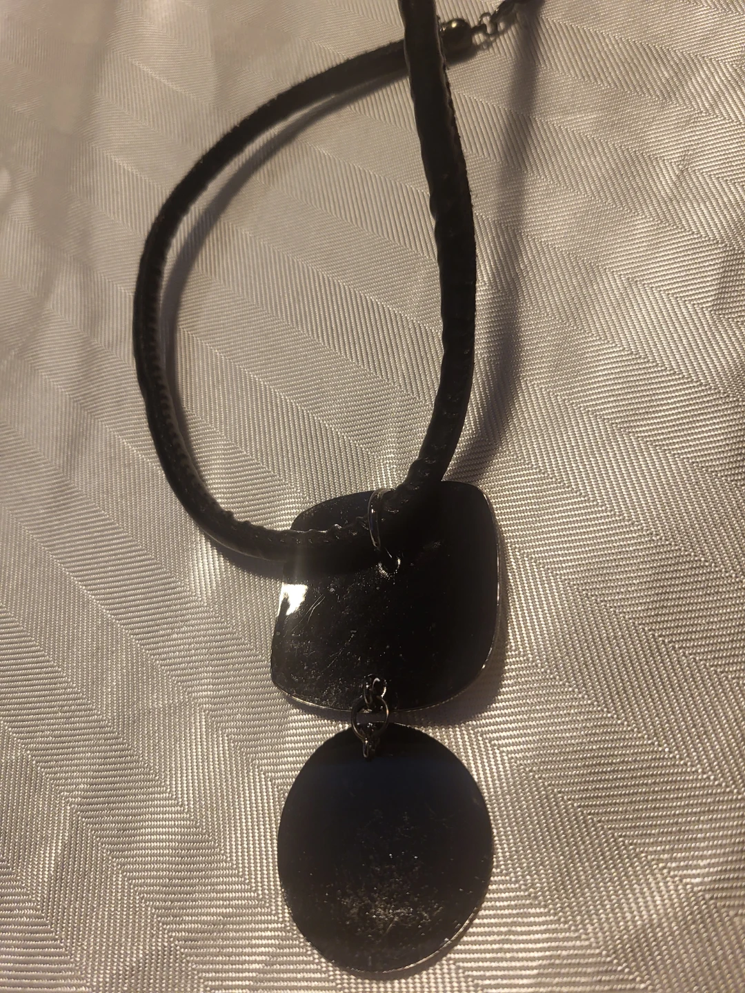 Black Pendant Necklace with Leather Cord - photo 5