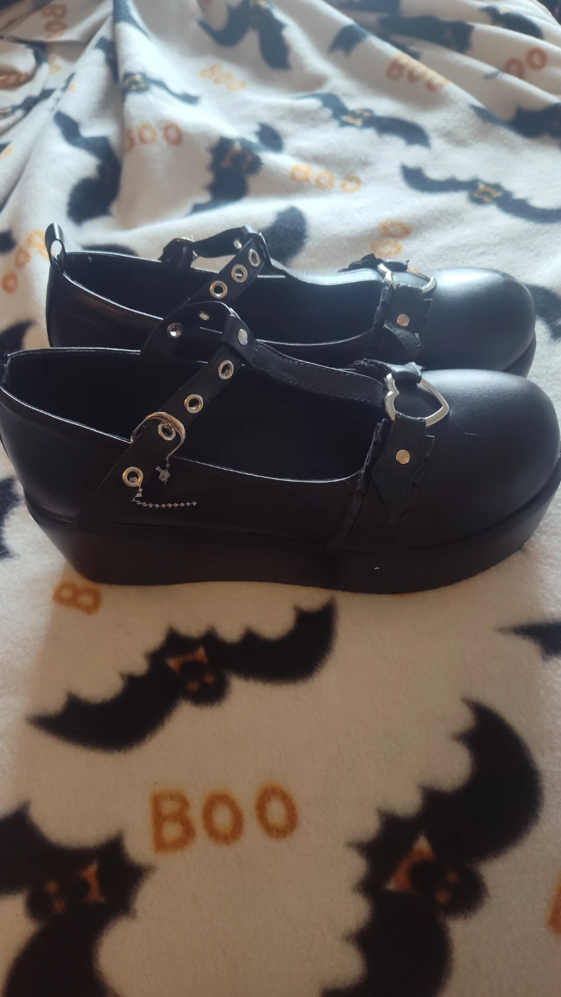 Black Platform Mary Jane Shoes with Heart Buckle - photo 2