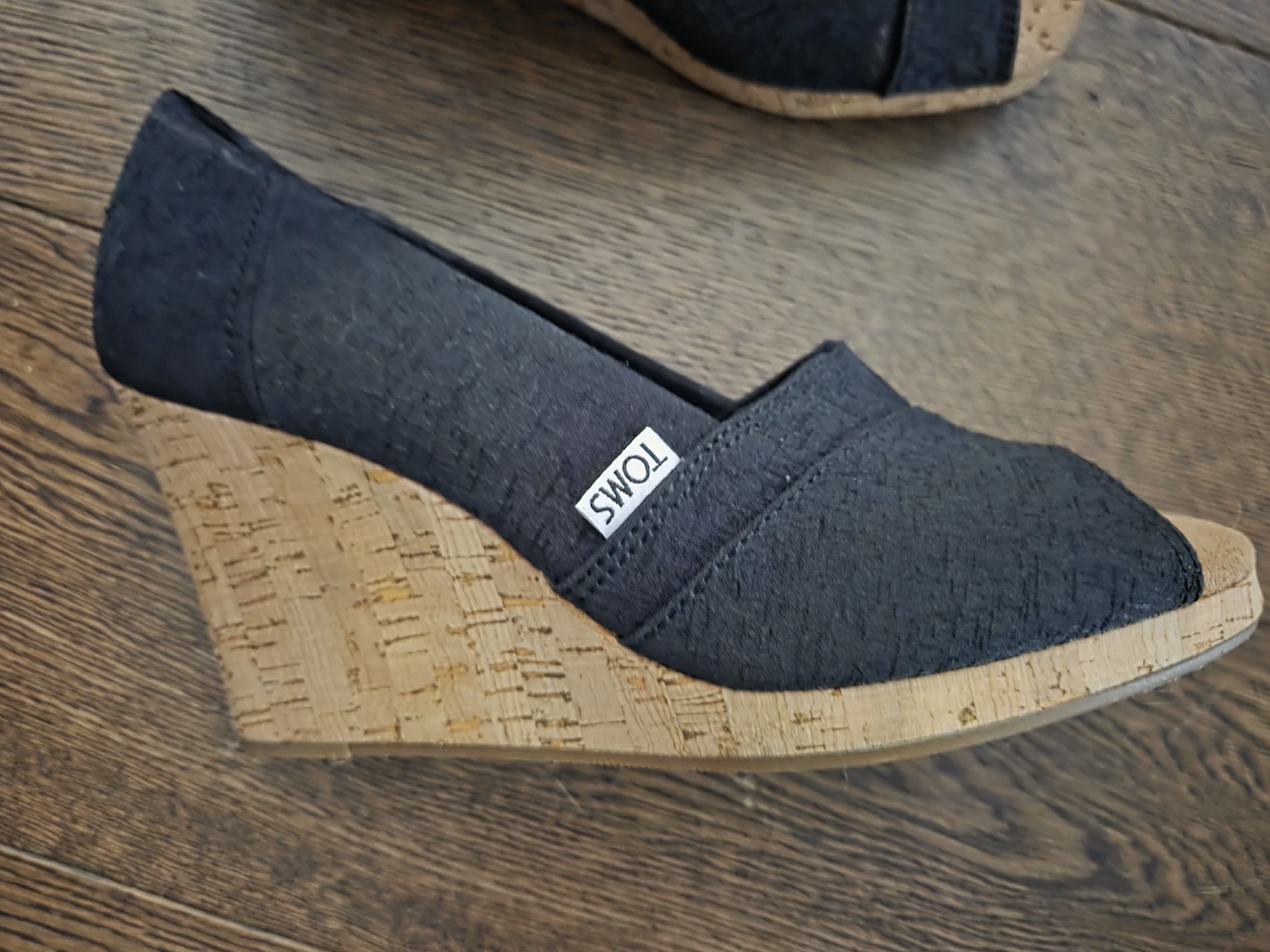 TOMS Black Wedge Peep-Toe Shoes - photo 2