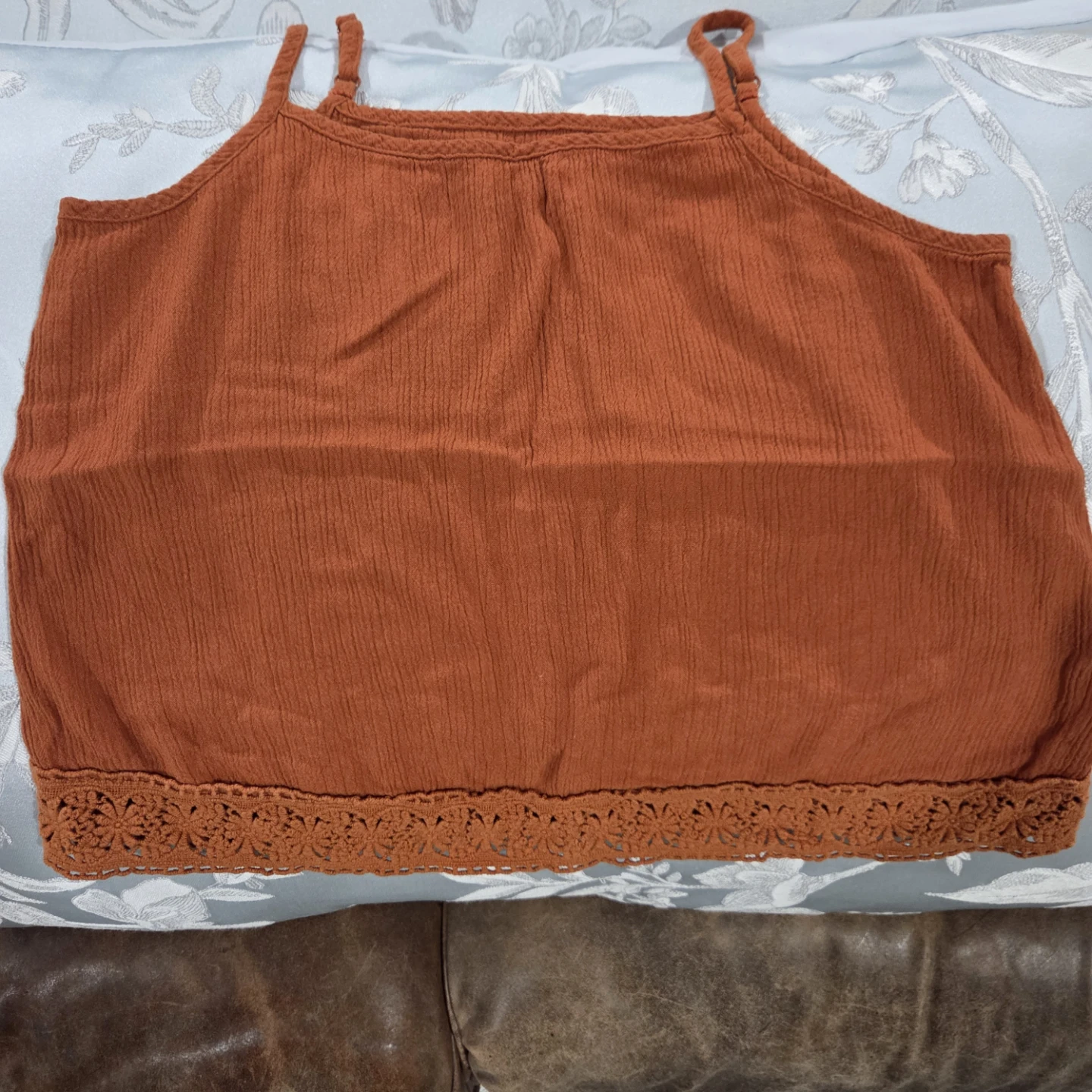Girls Art Class Tank Top M(7/8) Orange Lace Trim