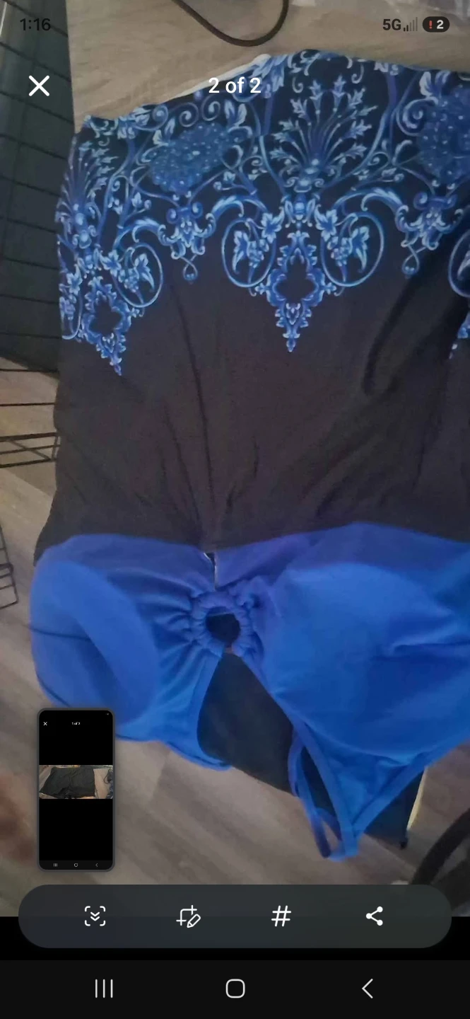 Blue Bikini Top and Black Swim Shorts Set
