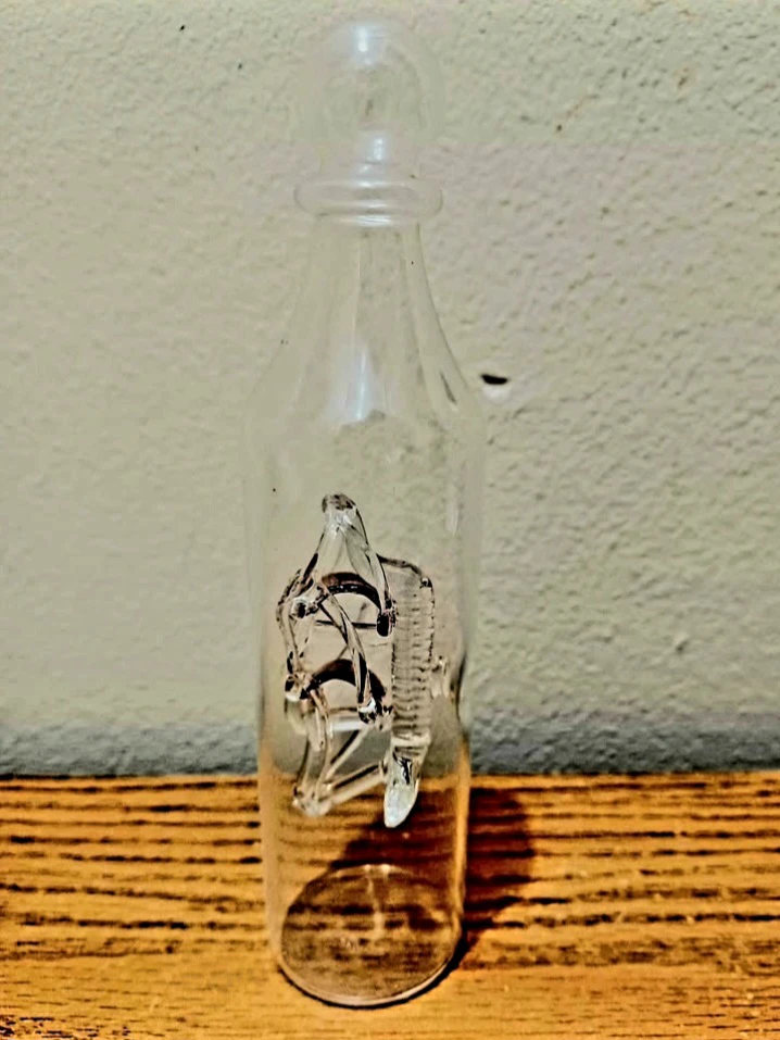 Mouth-blown Cranberry Glass Sailship Inside a Bottle - photo 2