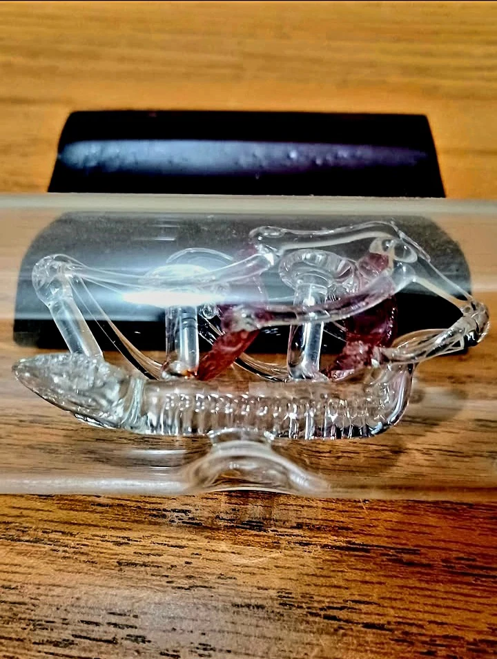 Mouth-blown Cranberry Glass Sailship Inside a Bottle - photo 3