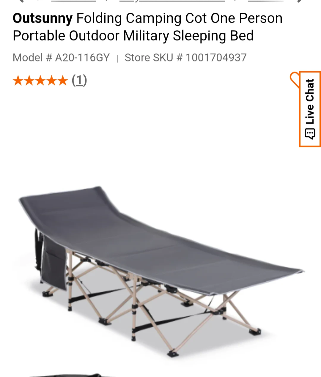 Outsunny Folding Camping Cot - One Person Portable Sleeping Bed