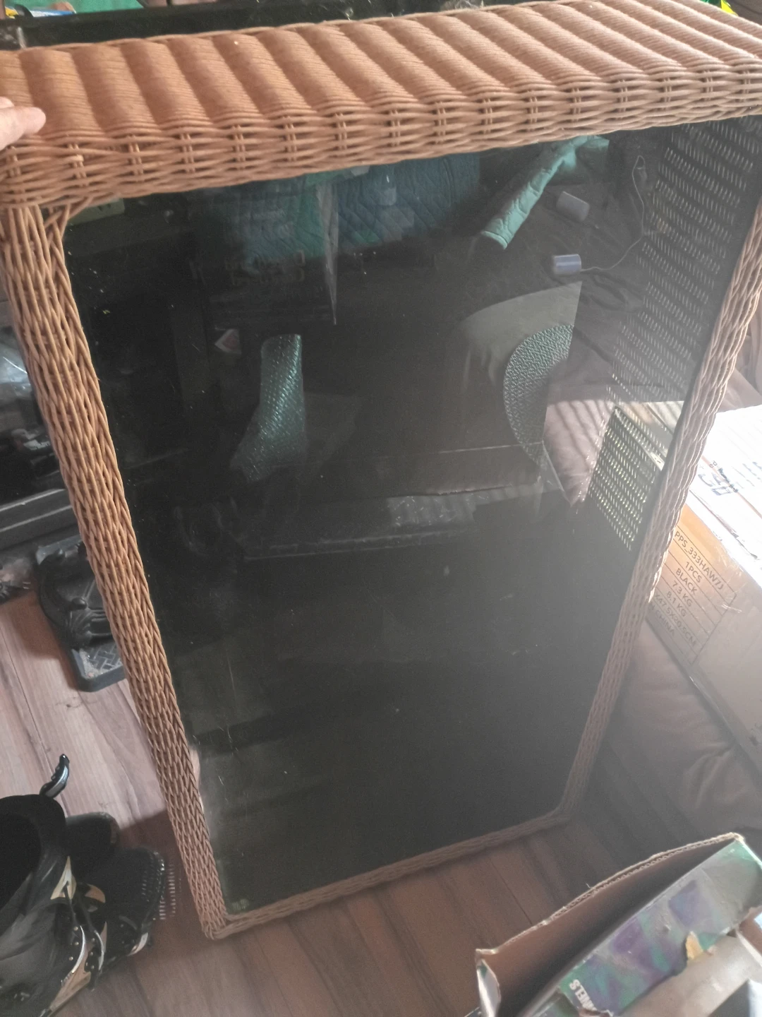 Wicker and Glass Display Cabinet