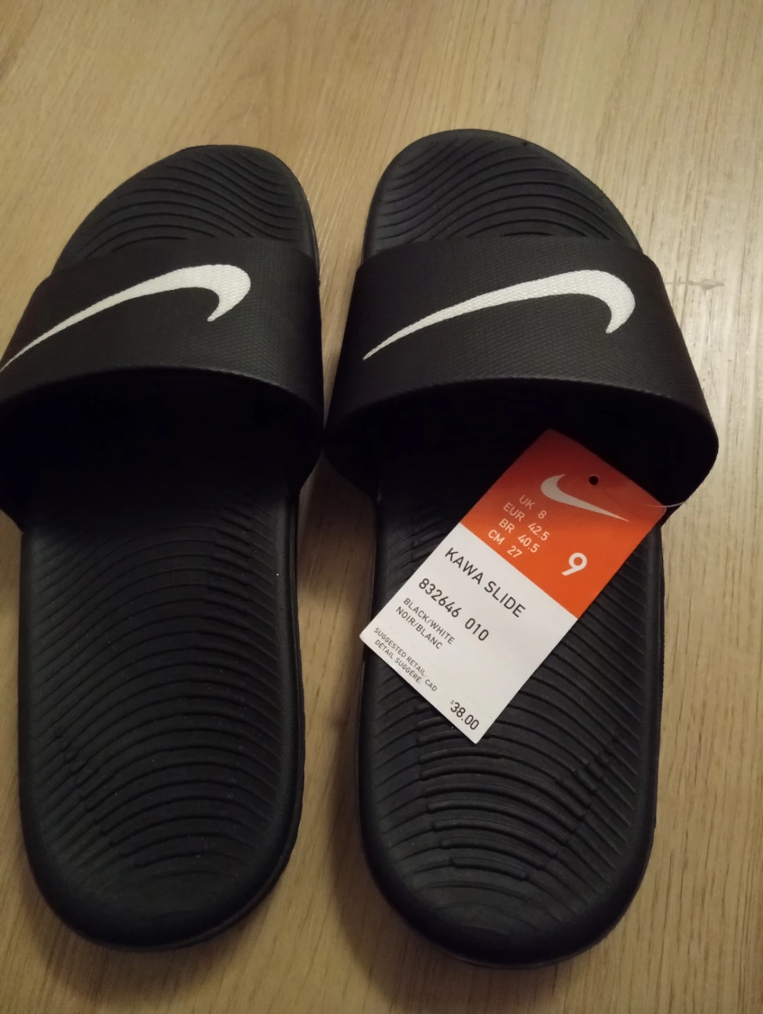 New Nike Kawa Slide Black/White sz 9
