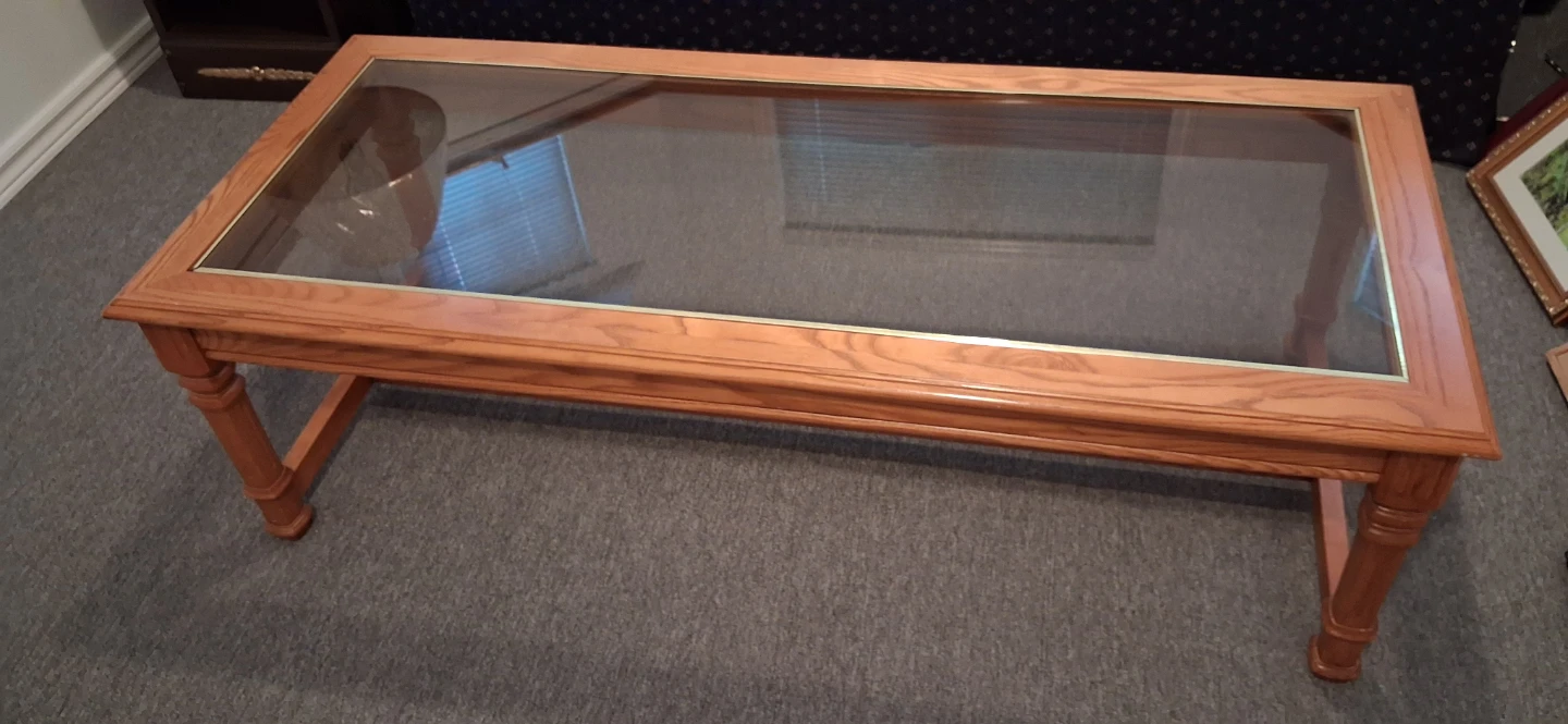 Oak and Glass Rectangle Coffee Table