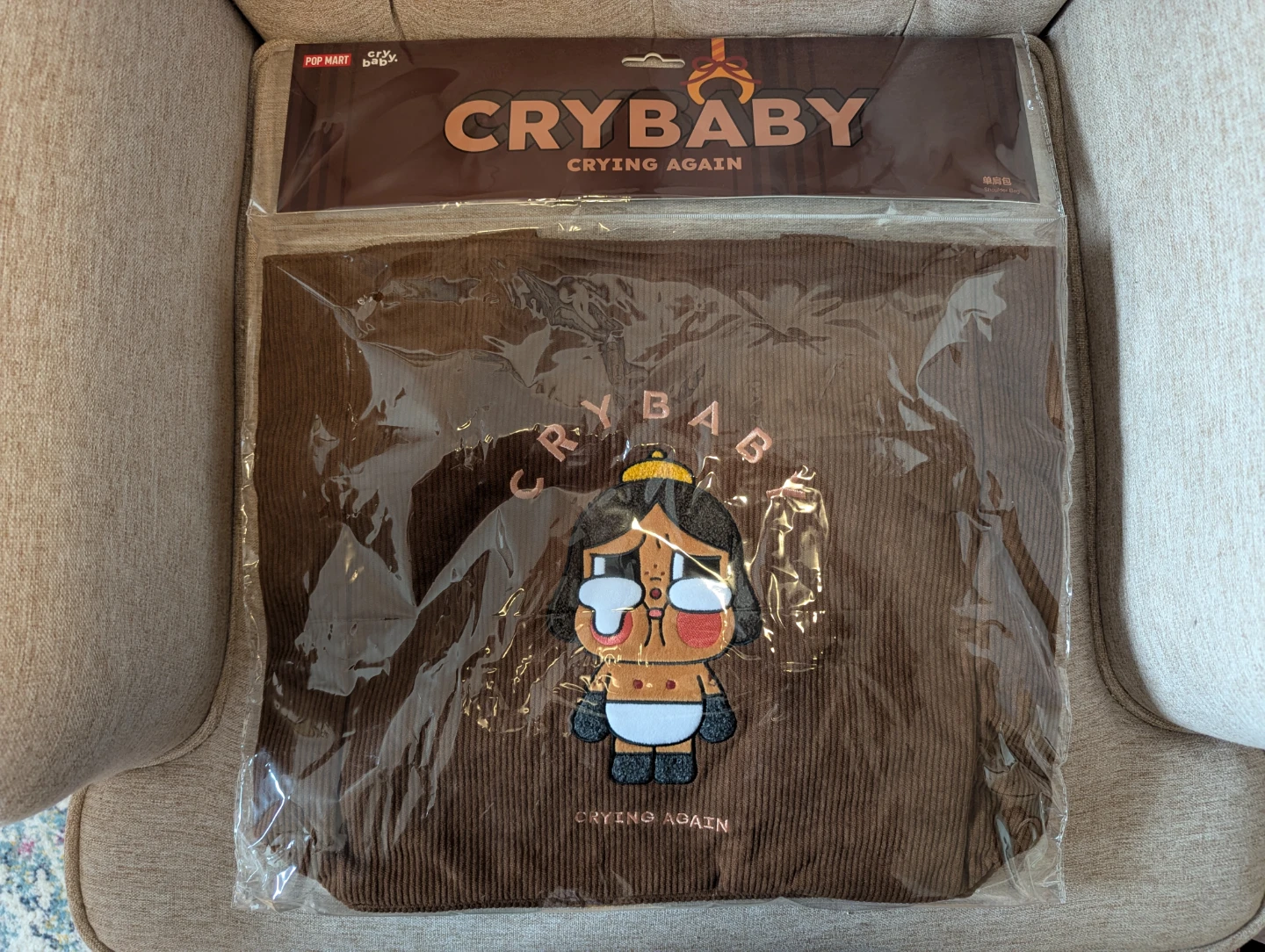 Pop Mart - Crybaby brown corduroy tote bag
