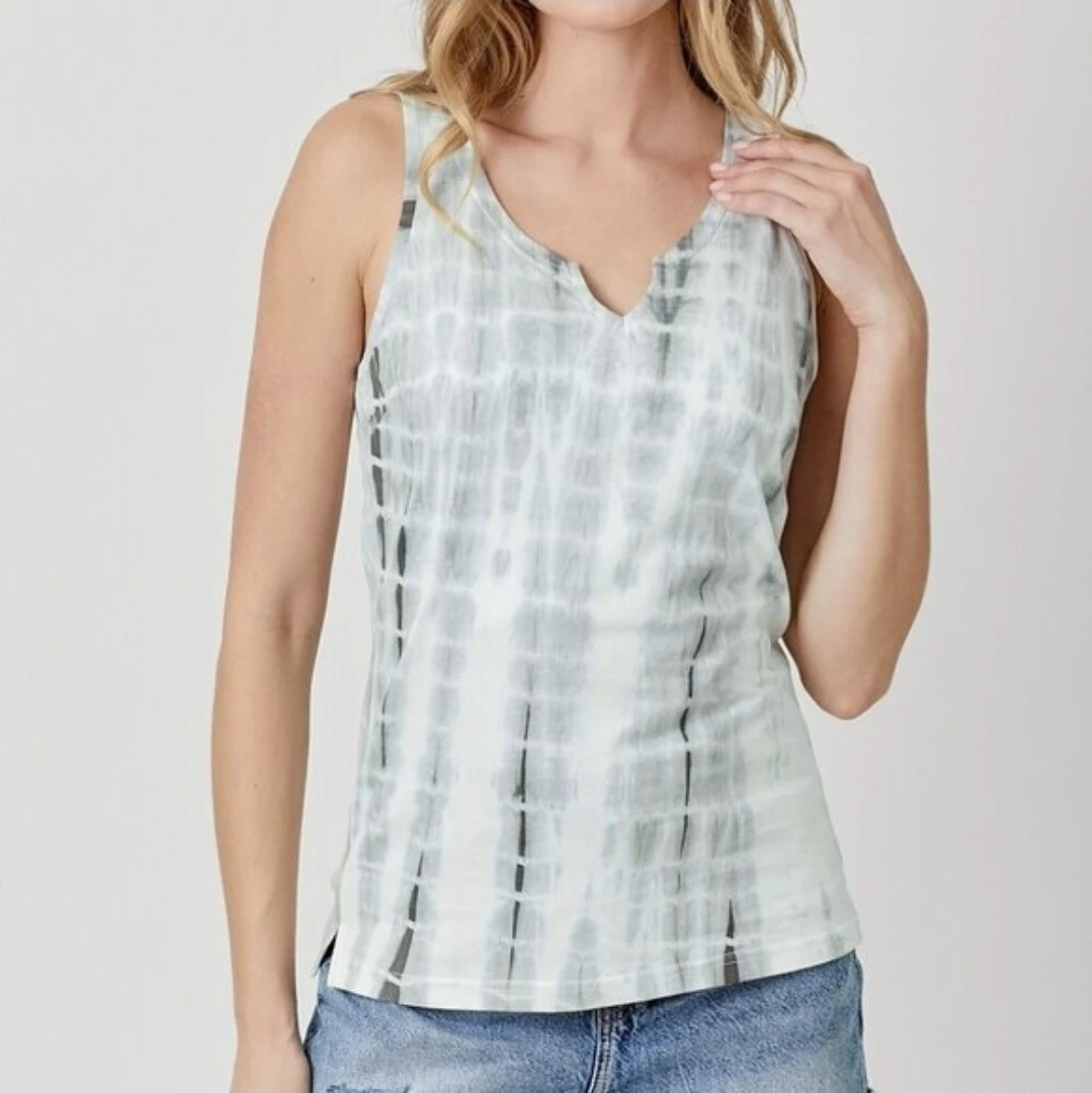 NWT Mystree Grey Tie-Dye Notch Neck Tank Top Size S