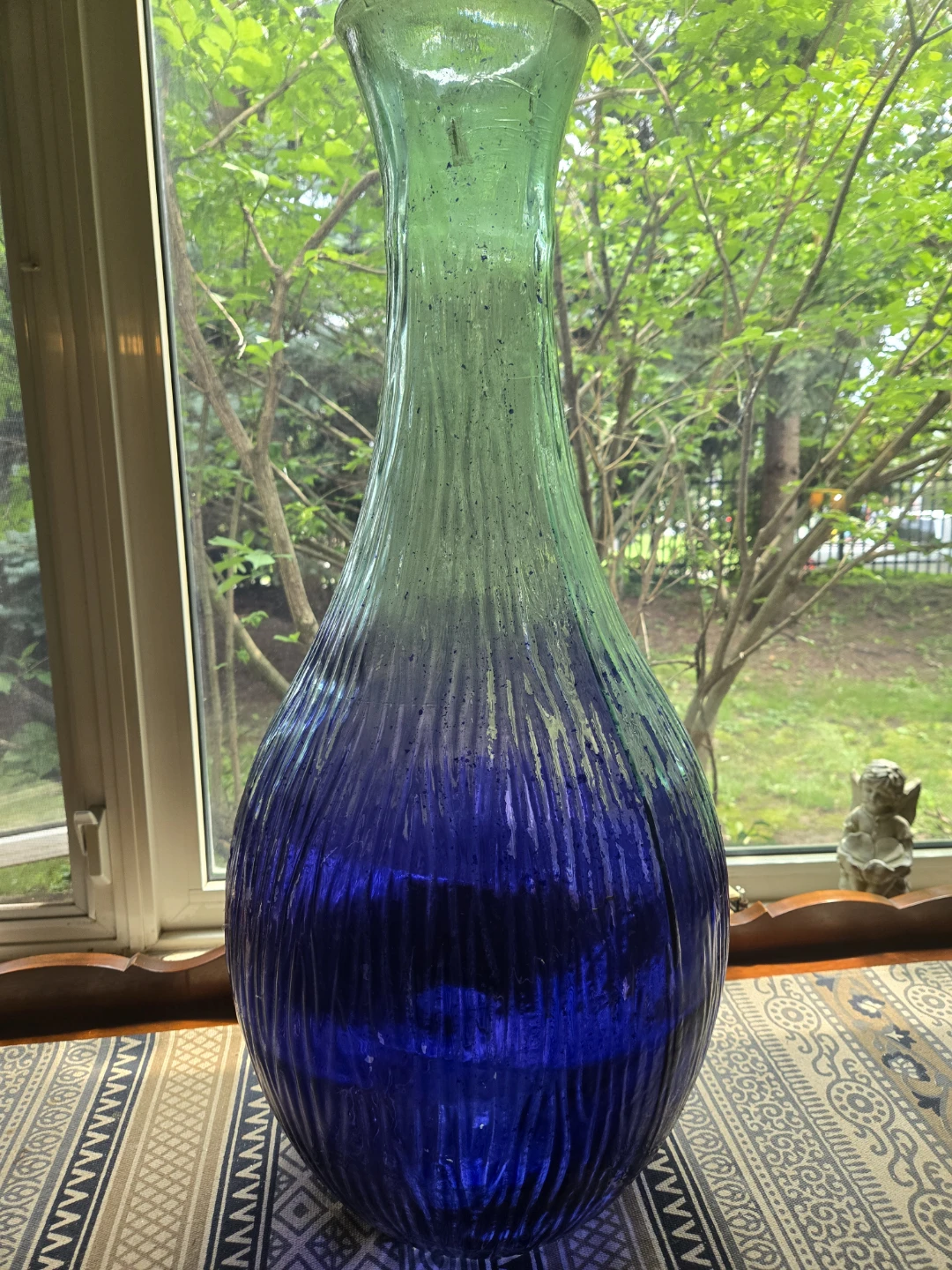 Large Ombre Glass Vase Green to Blue