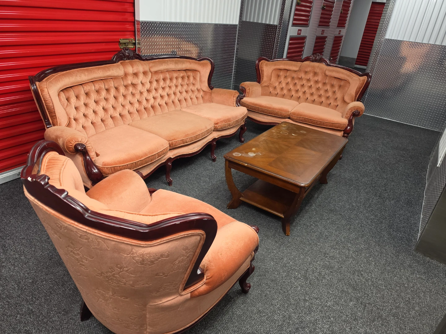 Vintage Velvet Sofa Set with Coffee Table
