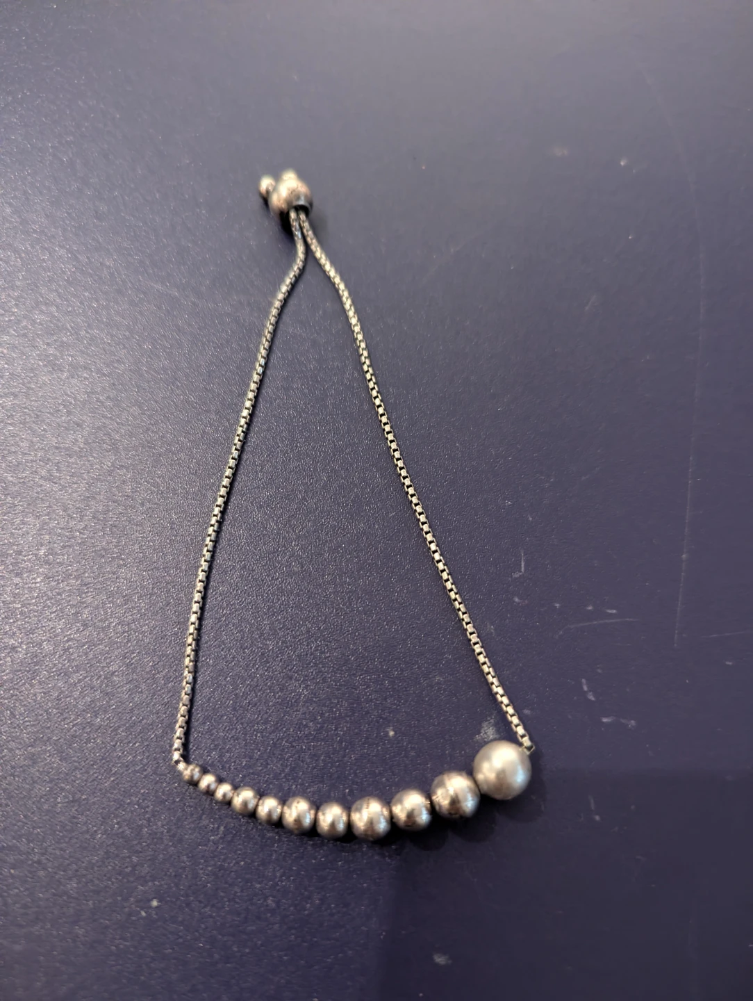 Adjustable Silver-Tone Bead Bracelet