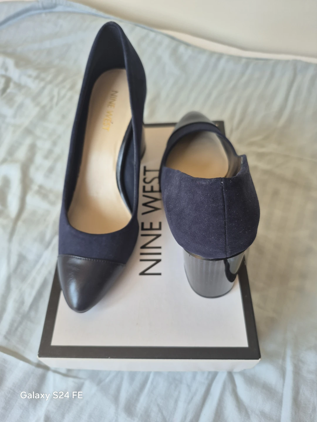 Nine West Navy Suede Block Heel Pumps