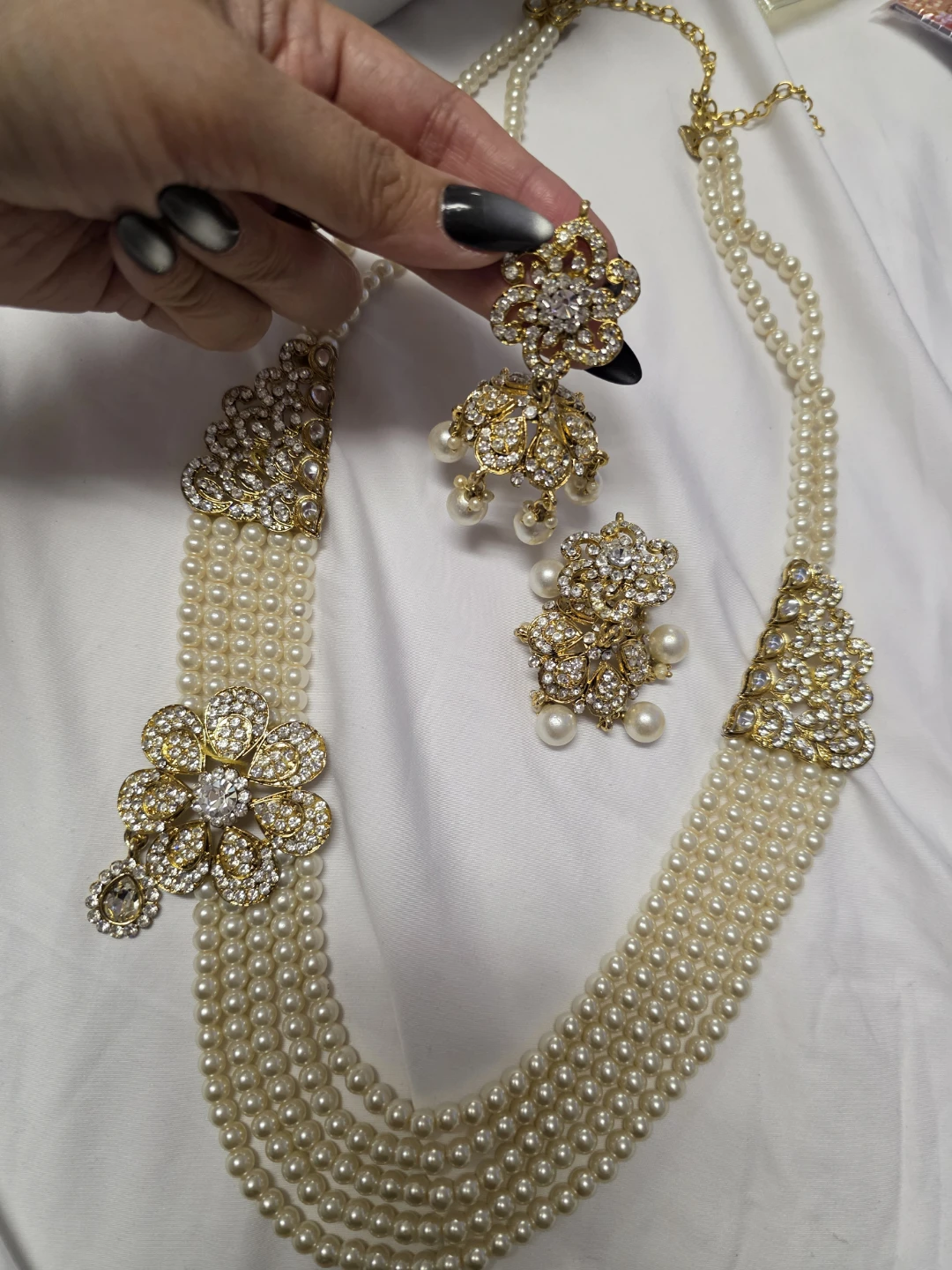 Pearl Necklace and Jhumki earring Set (Indian Rani Haar)