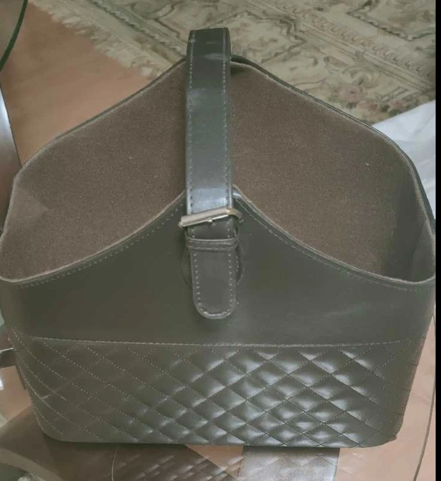 Dark Brown Quilted Magazine Holder Basket