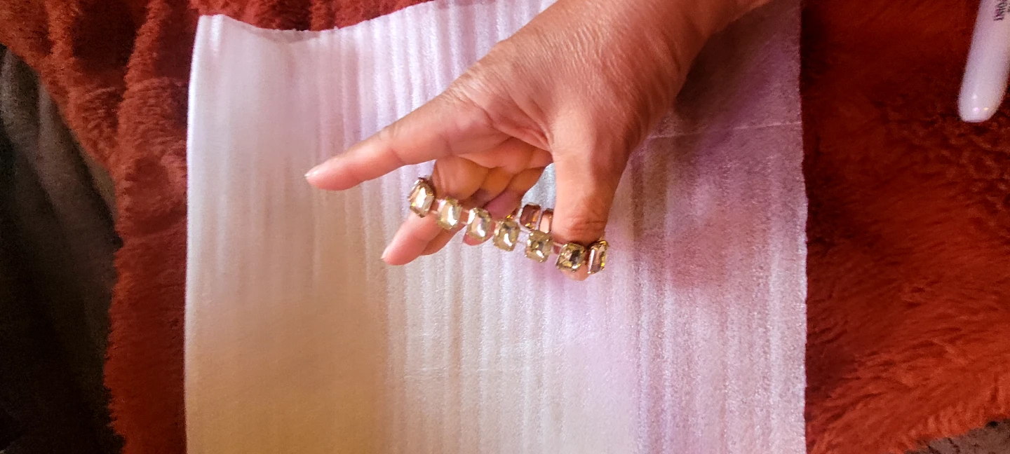 Gold-tone Stretch Bracelet with Clear Baguette Stones - photo 2