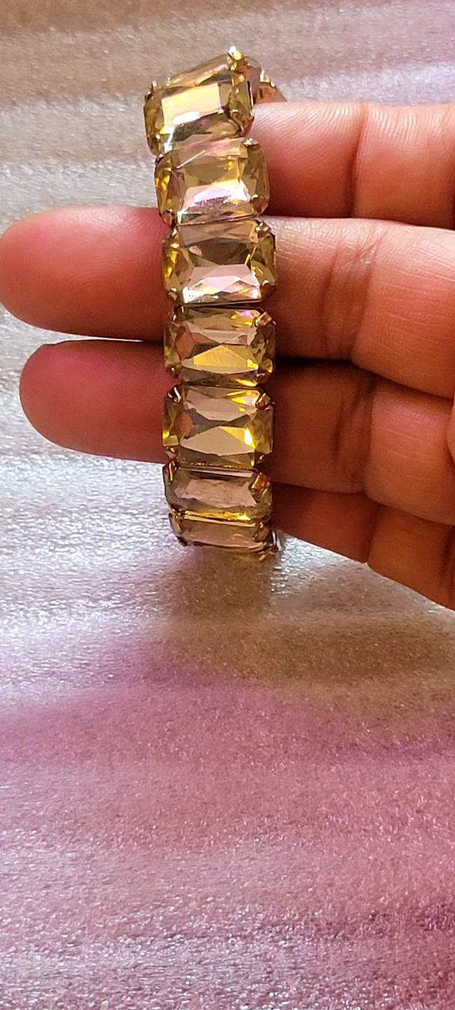 Gold-tone Stretch Bracelet with Clear Baguette Stones - photo 5