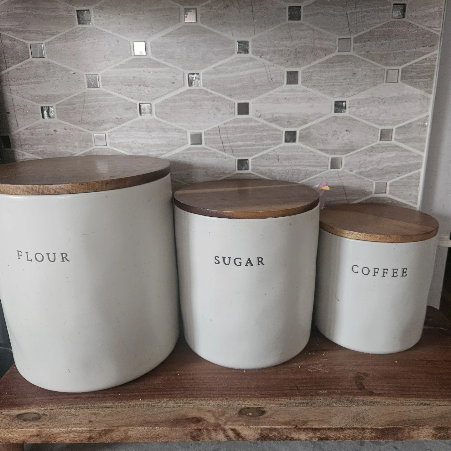 Set of 3 Kitchen Canisters (Flour, Sugar, Coffee)