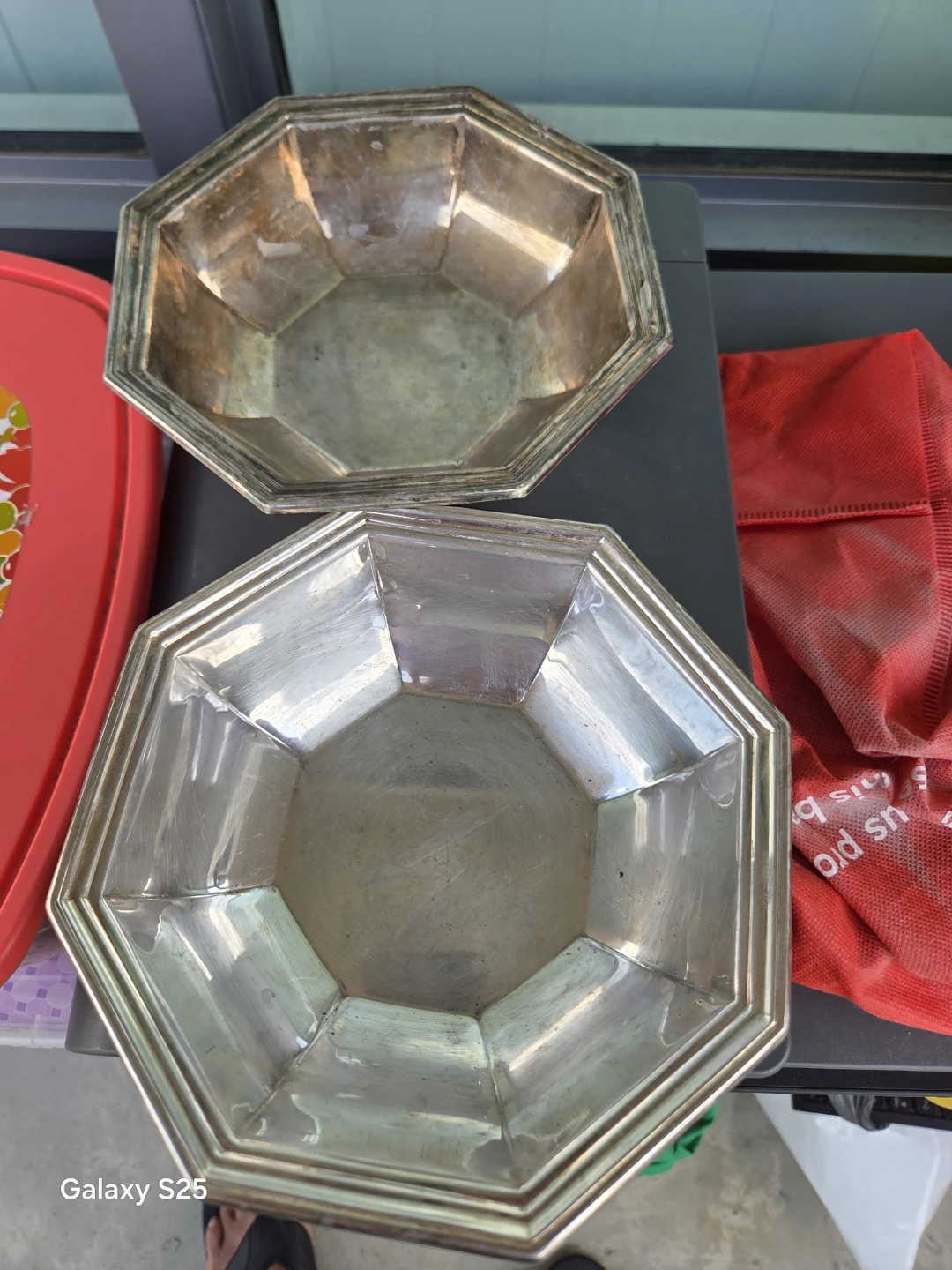 Set of 2 Octagonal Silver Serving Bowls