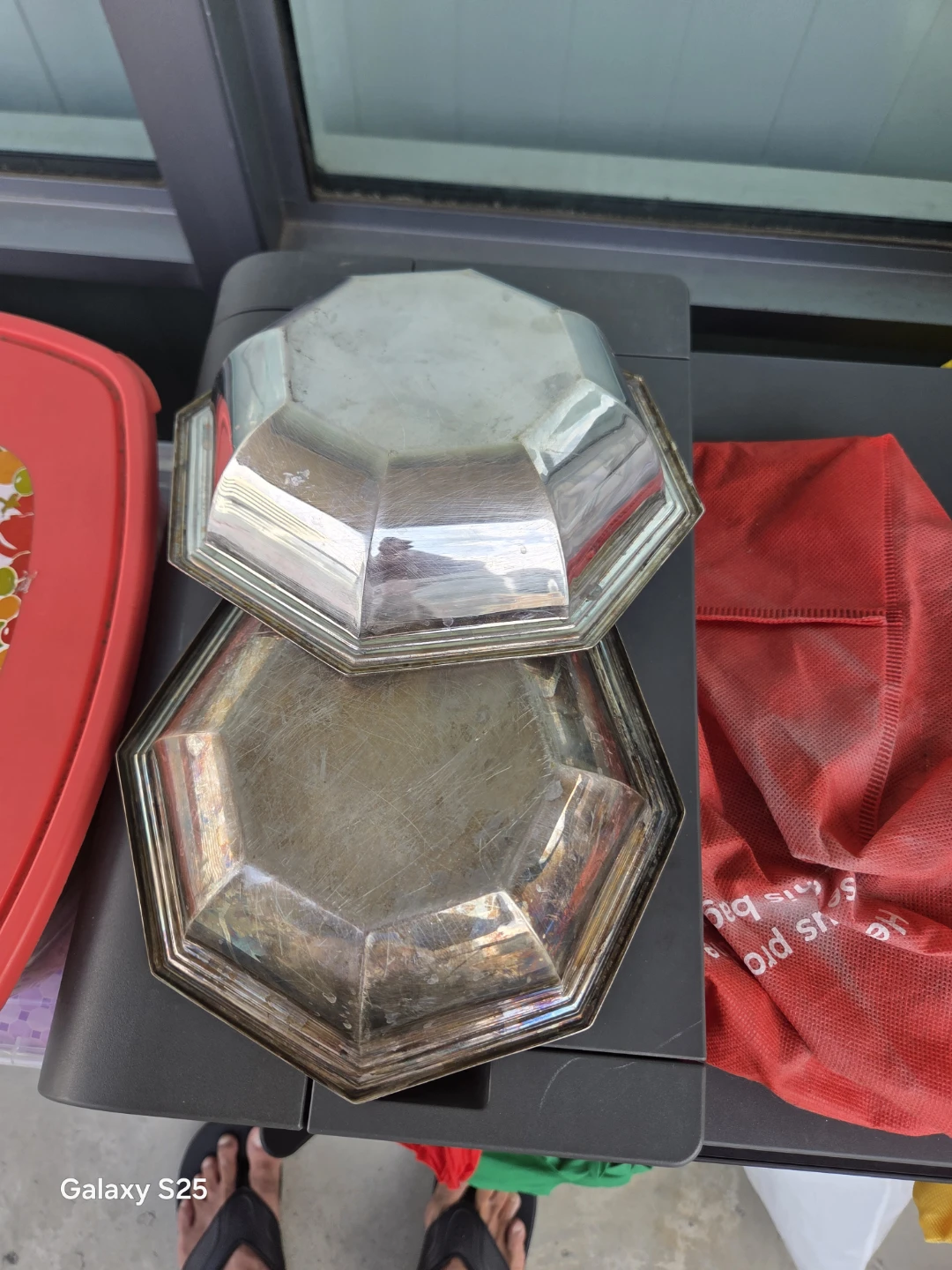 Set of 2 Octagonal Silver Serving Bowls - photo 3