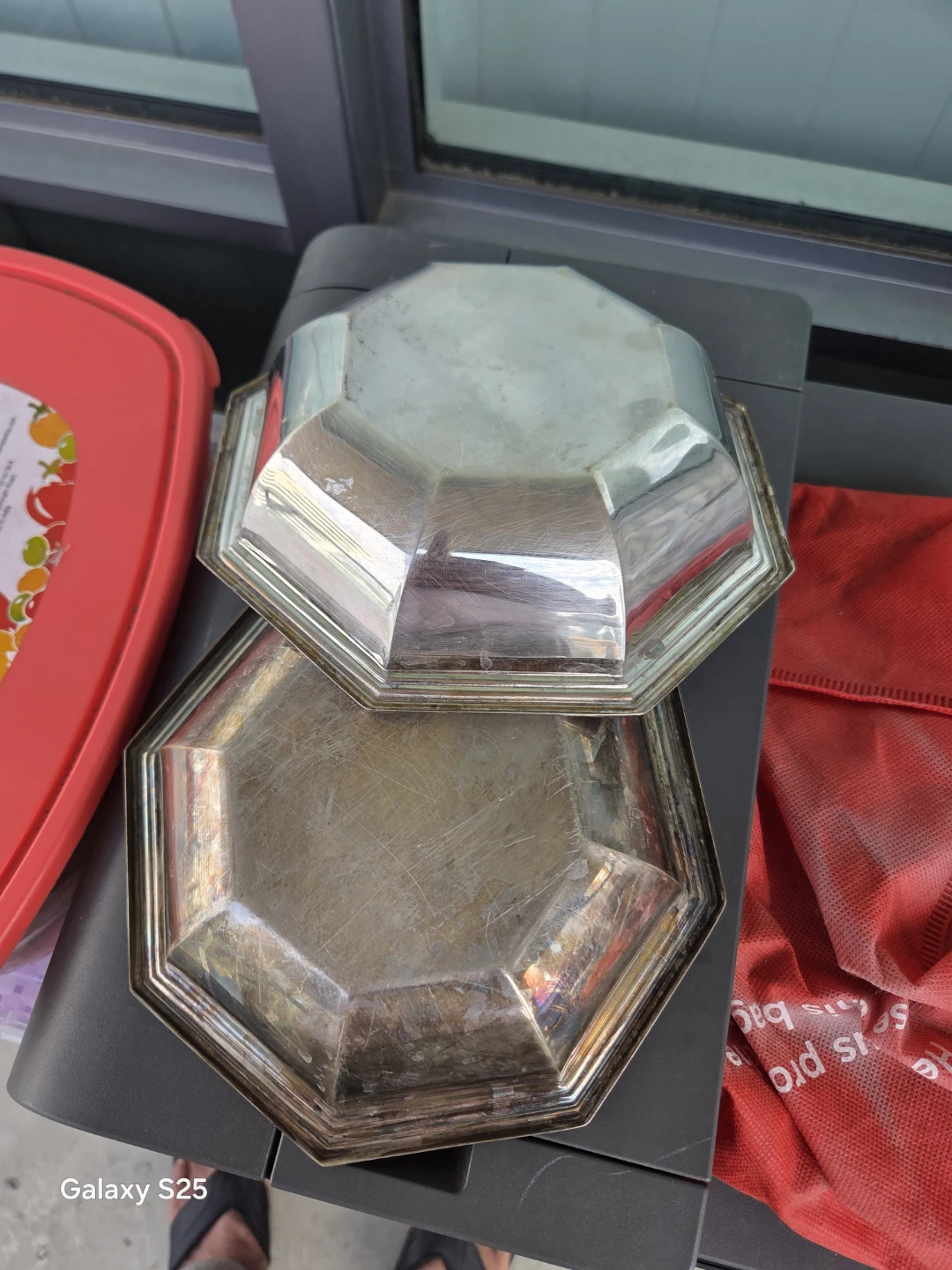 Set of 2 Octagonal Silver Serving Bowls - photo 4